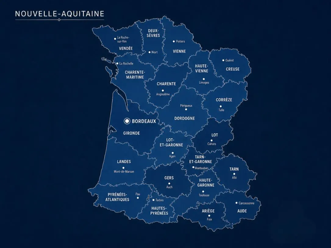 Carte de la région Bordeaux & Nouvelle-Aquitaine